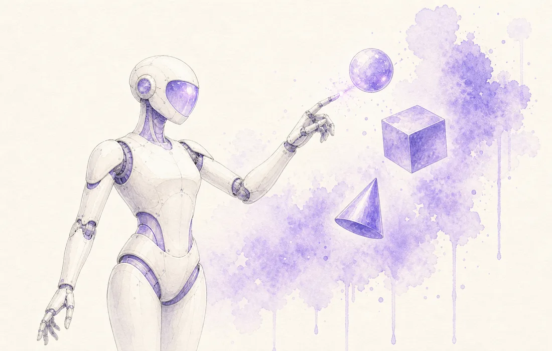 Watercolor robot study — side card
