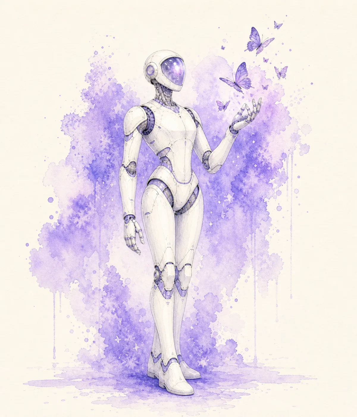Watercolor concept of a graceful future humanoid robot